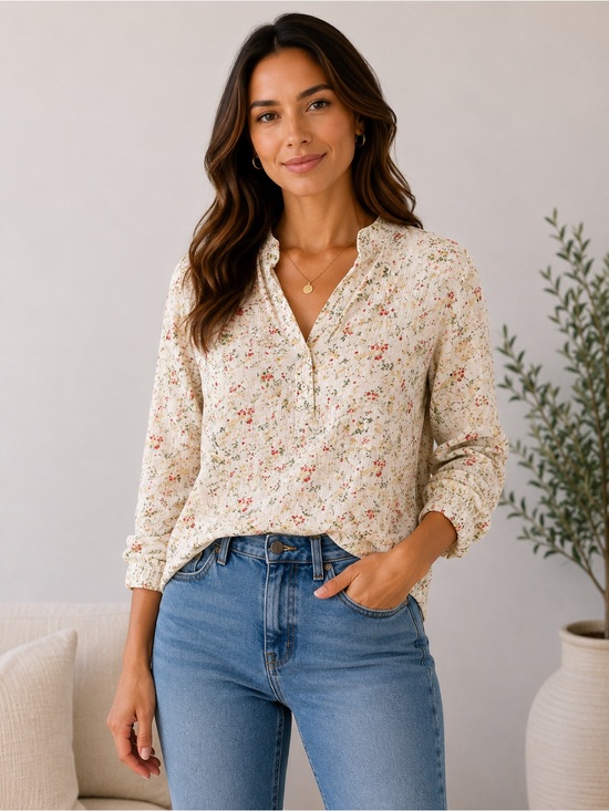 C. Wonder Tops - C. Wonder Cream Floral Button-Front Blouse